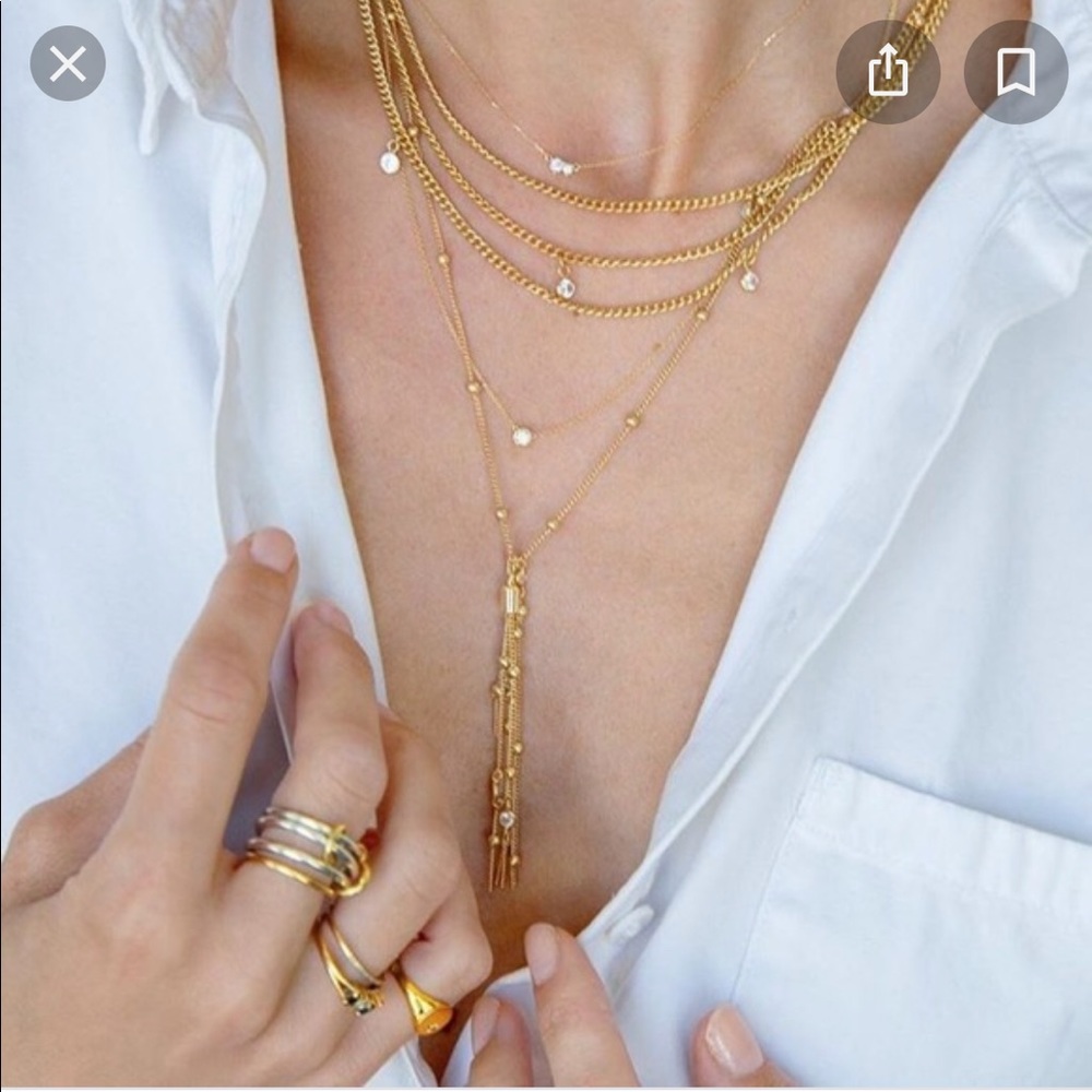 Layered chain drop tassel necklace